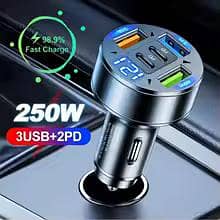 250W 5-Port Fast Car Charger PD QC3.0 USB-C for iPhone Samsung Xiaomi
