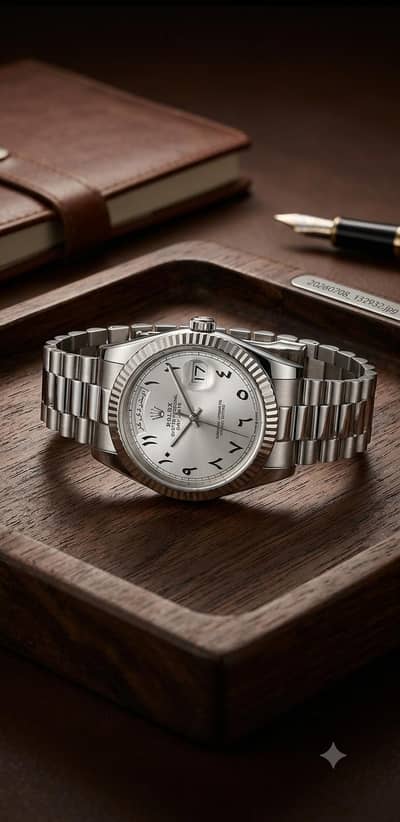 ⌚ Rolex Day-Date – Silver Dial with Arabic Numerals