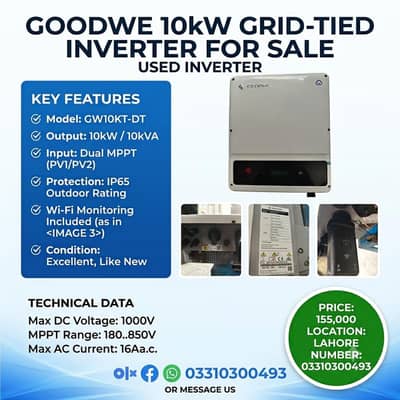 GoodWe 10kW Grid-Tied Solar Inverter (GW10KT-DT) – Used Like New