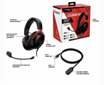 HyperX Cloud 3 Wired Gaming Headset | 10/10 Condition | Complete Box