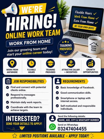  HIRING – Online Work Team (Work From Home)