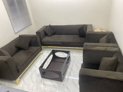 Cozy  Sofa Set with Golden Dusky  Strips fully cling wrapped in cli