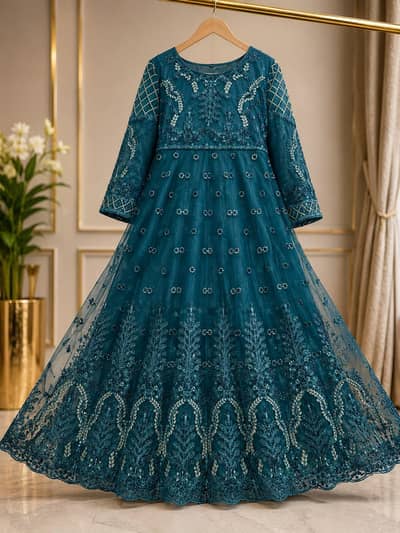 Royal Teal Embroidered Maxi Dress
