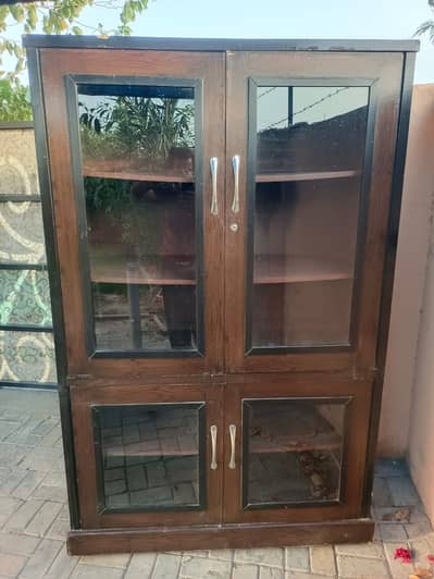 Wooden Glass Door Showcase / Crockery Cabinet Almari for Sale