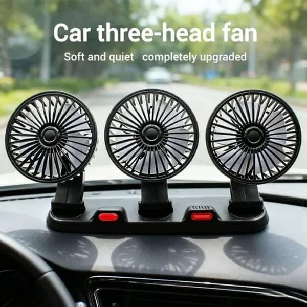 CAR FAN LONG NECK WITH PERFUME 3 HEAD ADJUSTABLE 360 DEGREE ROTATABLE LOW NOISE VEHICLE FAN COOLING FAN AUTO MOBILE INTERIOR DASHBOARD ACCESSORIES 3 HEAD WITH PERFUME