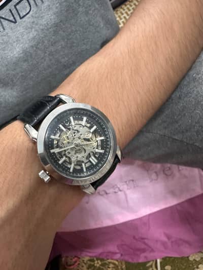 Martin Farrer Men's Automatic Skeleton Watch – Black Leather Strap