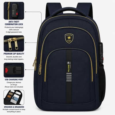 Anti-Theft Laptop Backpack USB Charging Port Combination Lock