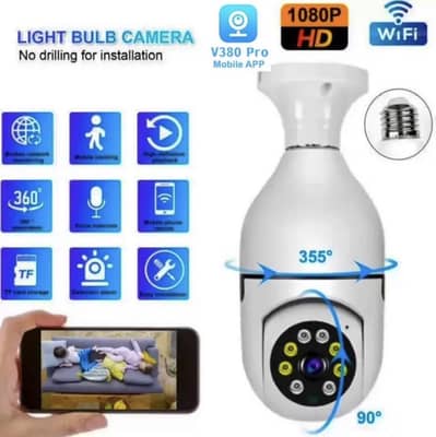 V380pro Wireless Security Camera, Wifi Bulb Camera 1080p PTZ 360°