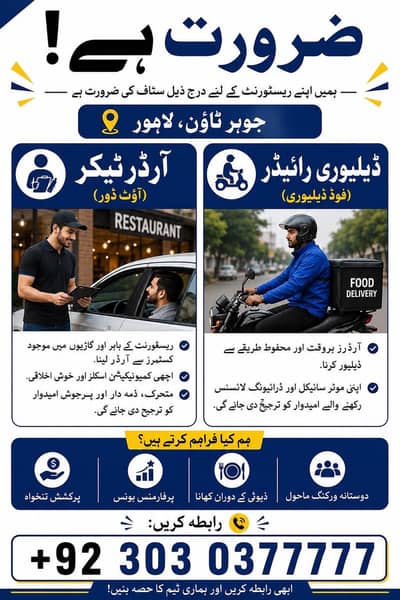 We are hiring order taker and delivery rider( bike required)