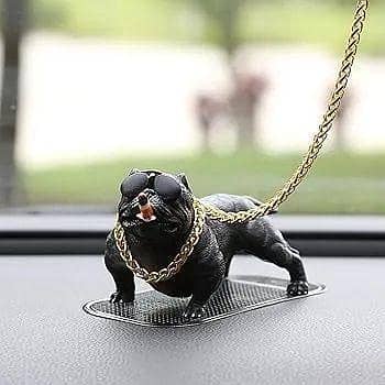 CAR DASHBOARD DECORATION AMERICAN BULLY DOG HAVING METAL CHAIN WITH SUCTION CUPS IN THREE DIFFERENT COLOURS