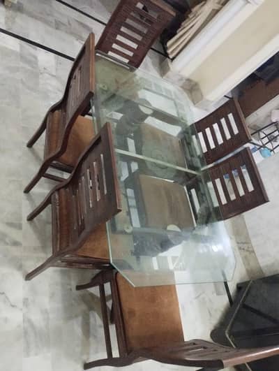 Sheesham wood 6 seater glass dining table