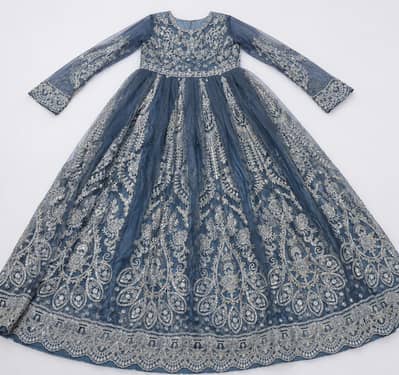 Gray & Silver Net Maxi Heavy Embroidered