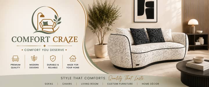 uxury Living Room Sofa – Elegant White & Black Fabric