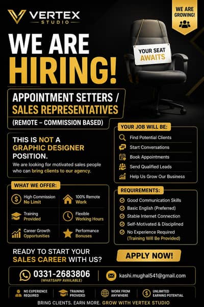 Hiring Appointment Setters (Remote | Commission-Based) – Vertex Studio