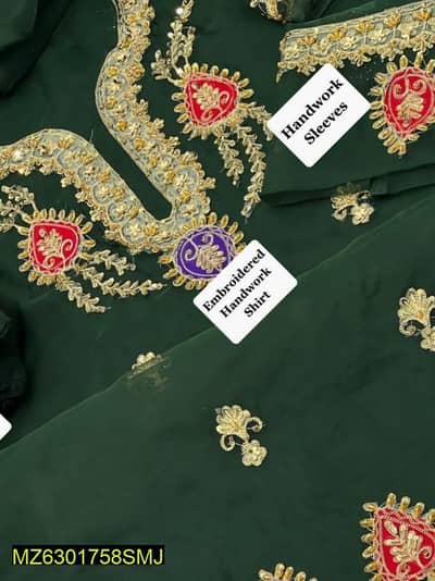 Green Organza 3 - piece Embroidered