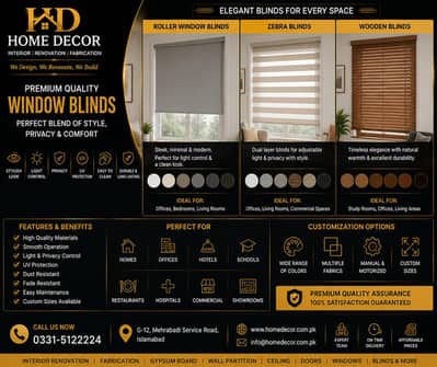 Window Blinds/Glass Papers/false Ceiling/Wood Flooring/steel railing