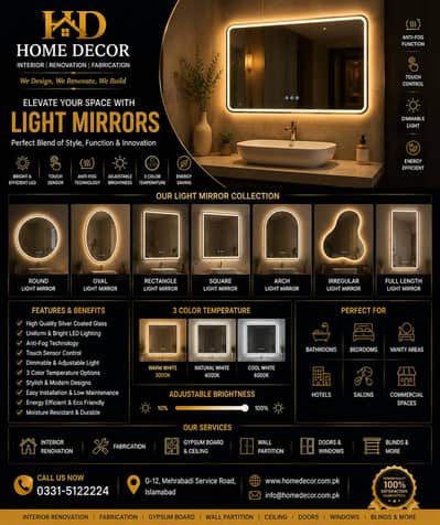 LED lights mirror 6 mm ghani glass 1200 square feet