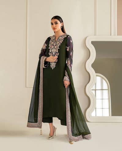 BAROQUE MEHNDI GREEN CHIFFON COLLECTION
