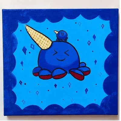Handmade Cute Blue Cartoon Canvas Painting – Wall Decor