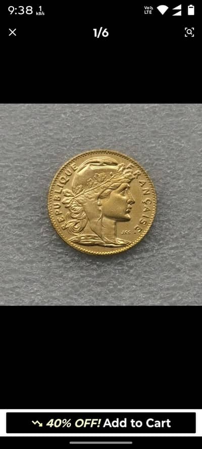 FRANCE 10 Fr 1899 OLD COIN, GOLD PLATED COIN, RARE COIN, ANTIQUE COIN,