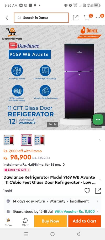 Dawlance 9173 Refrigerator 12 Cubic feet Medium
