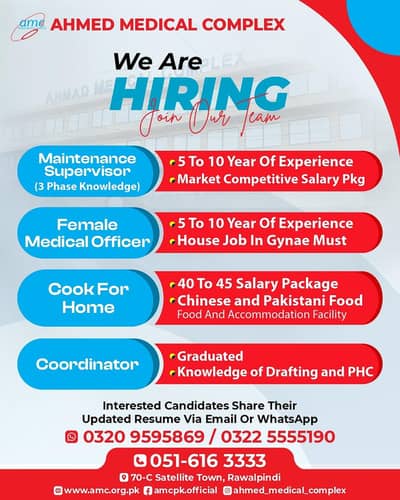 Maintenance Supervisor/ Female Medical Officer/Coordinator/Cook