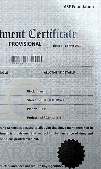 125 Yards Plot For Sale In ASF Housing Society Naran BlockPlot # 1135