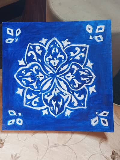 Premium Handmade | Multani Kashi Kari | Canvas Painting - Blue & White