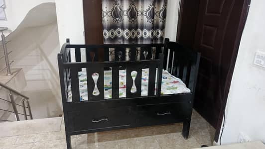 Kids Wooden Bed / Baby Cot with Small Ladder (Urgent Sale)