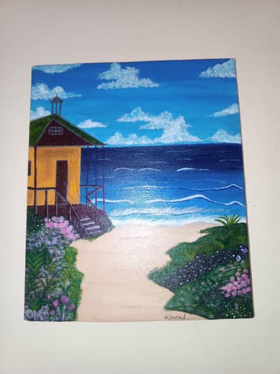 Original Handmade Beach Cottage Painting 10×12 - Seaside Serenity