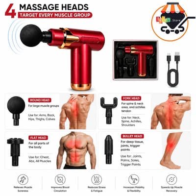 Massage gun Deep Tissue Muscle Massager - with 4 Heads Rechargeable