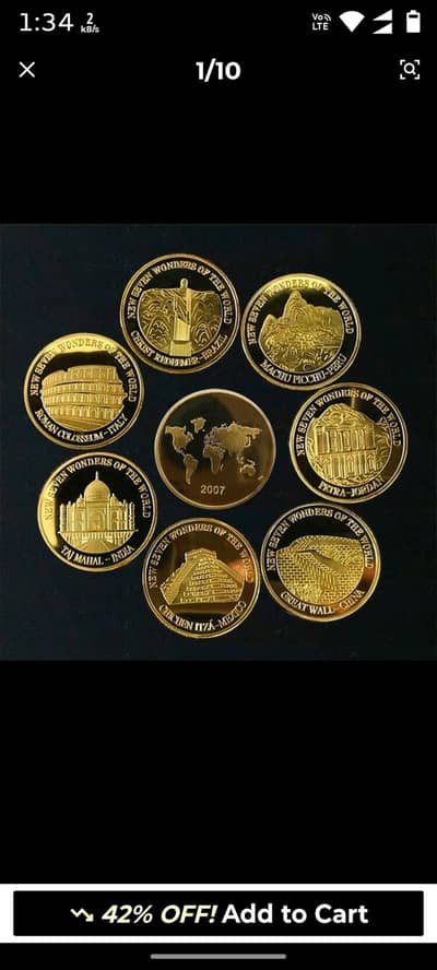 7pcs world Seven Wonders Commemorative Coins, Collectable Coins Set