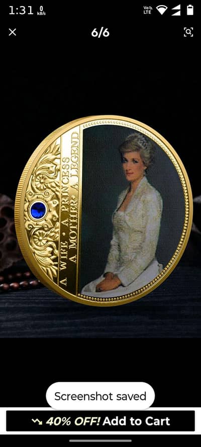 1pc Collectable British Diana Princess Rose with Diamond, Rare Coin