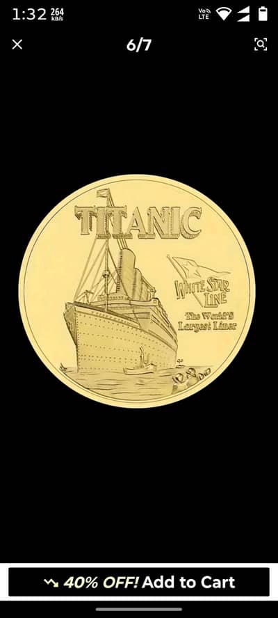 Titanic The Largest Cruise Queen Ship Coin Gold Plated Colectable Coin