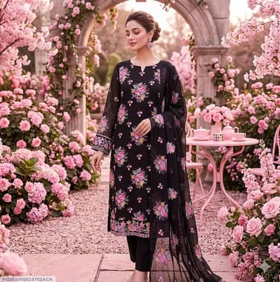 3 Pcs Women's Unstitched Sequin Embroidered Suit with cash on delivery