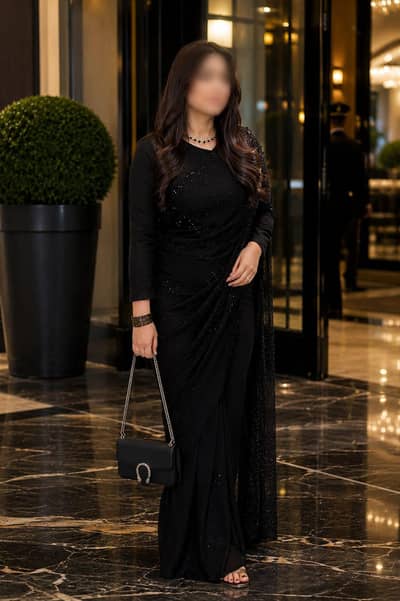 Black Net Saree Pearl