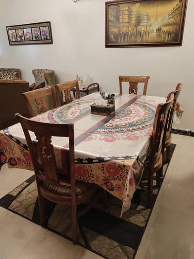 sheesham wood dining table glass top