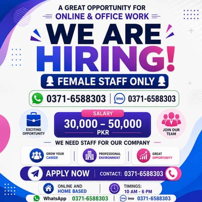 Job Vacancy / Work Opportunity/ Male & Female / Full-Time / Part-Time