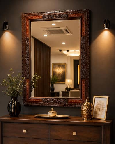 Beautiful Hand-Carved Wooden Mirror