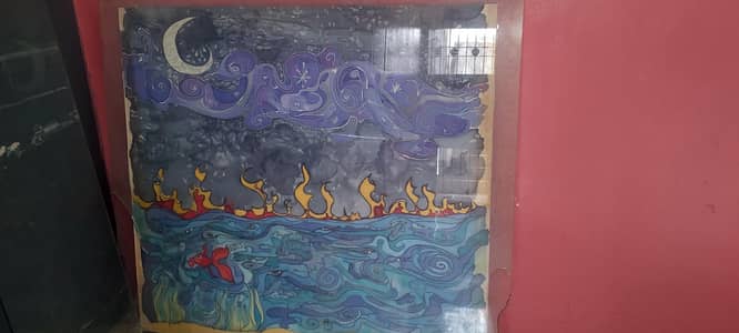hand made sencery wall art painting, ocean & fire theme