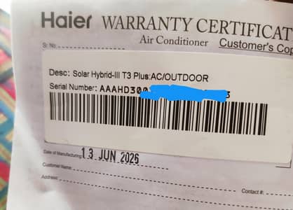 Haier solar hybrid-lll T3 Plus AC OUTDOOR NEW