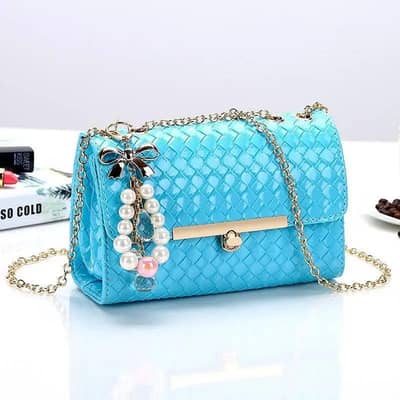 White Black Blue Embroidered Chain Shoulder Bag for Women