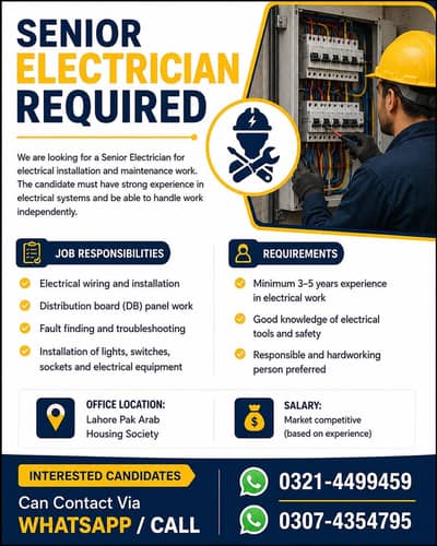 Hiring Senior Electrician