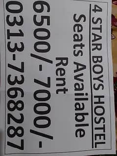 Room and seats for rent in Hostel