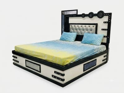 Luxury Modern Double Bed 6x6 - Black White Tufted Headboard Bed - LED