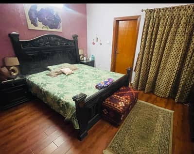 Beautiful Wooden Carved king Sized Bed with side tables and dressing
