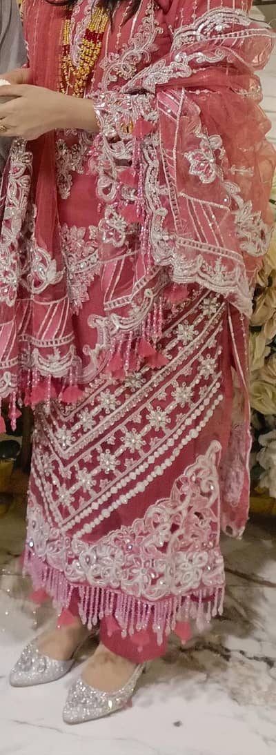 fuchsia pink heavy embroidered formal dress