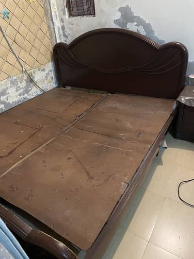 Wooden Double Bed (6’ × 6.5’) with 2 Side Tables