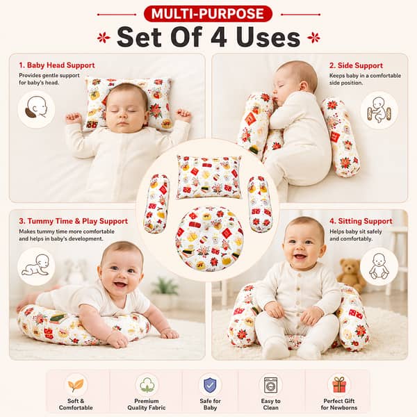4 Pcs Baby Support Pillow Set with Head Pillow for Newborns and Infants