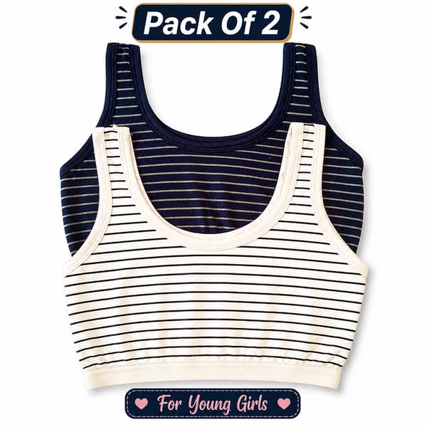 Pack of 2 Girls Cotton Stretch Blouse – Soft & Comfortable Sleeveless Inner Blouse – Skin & Black